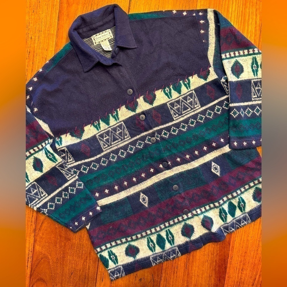 Vintage Gina Peters Western Pattern Button Front Shacket / Small